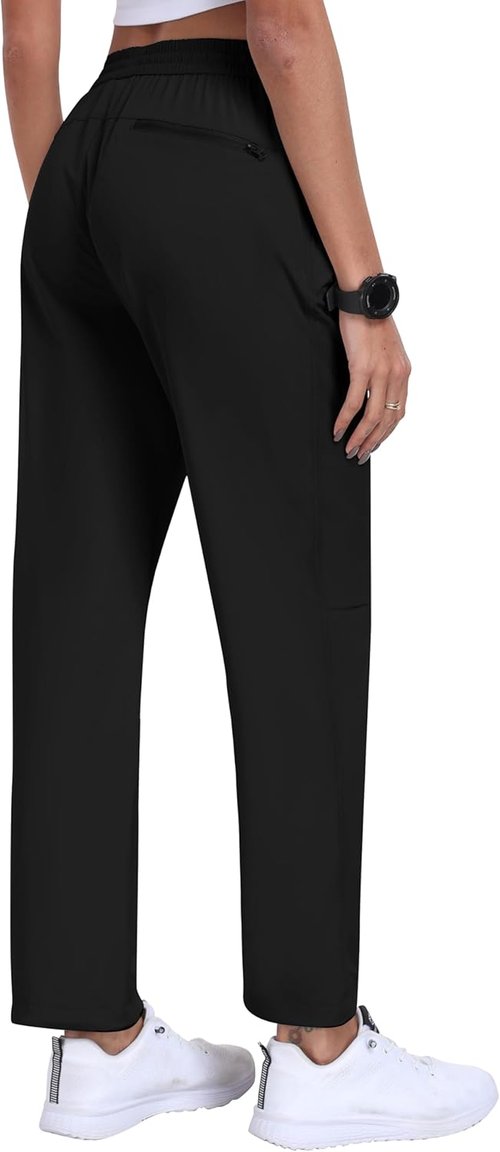 MoFiz Women's Hiking Cargo Pants - Lightweight Athletic Joggers with Elastic Waist | Black, Size M