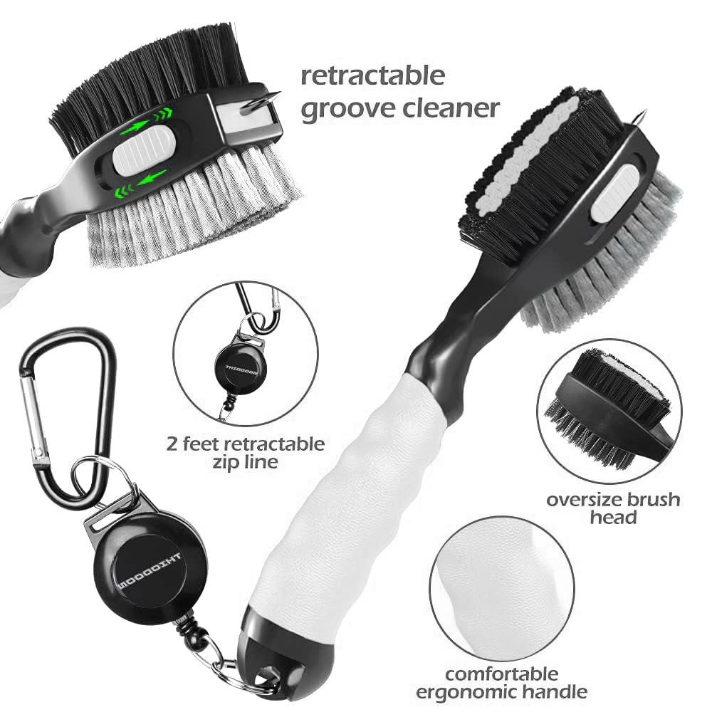 THIODOON 2 Pack Golf Club Brush and Groove Cleaner with Magnetic Keychain Golf Brush Oversized Head and Retractable Spike Golf Club Cleaner Golf Accessories for Men, Best Golf Gifts for Men