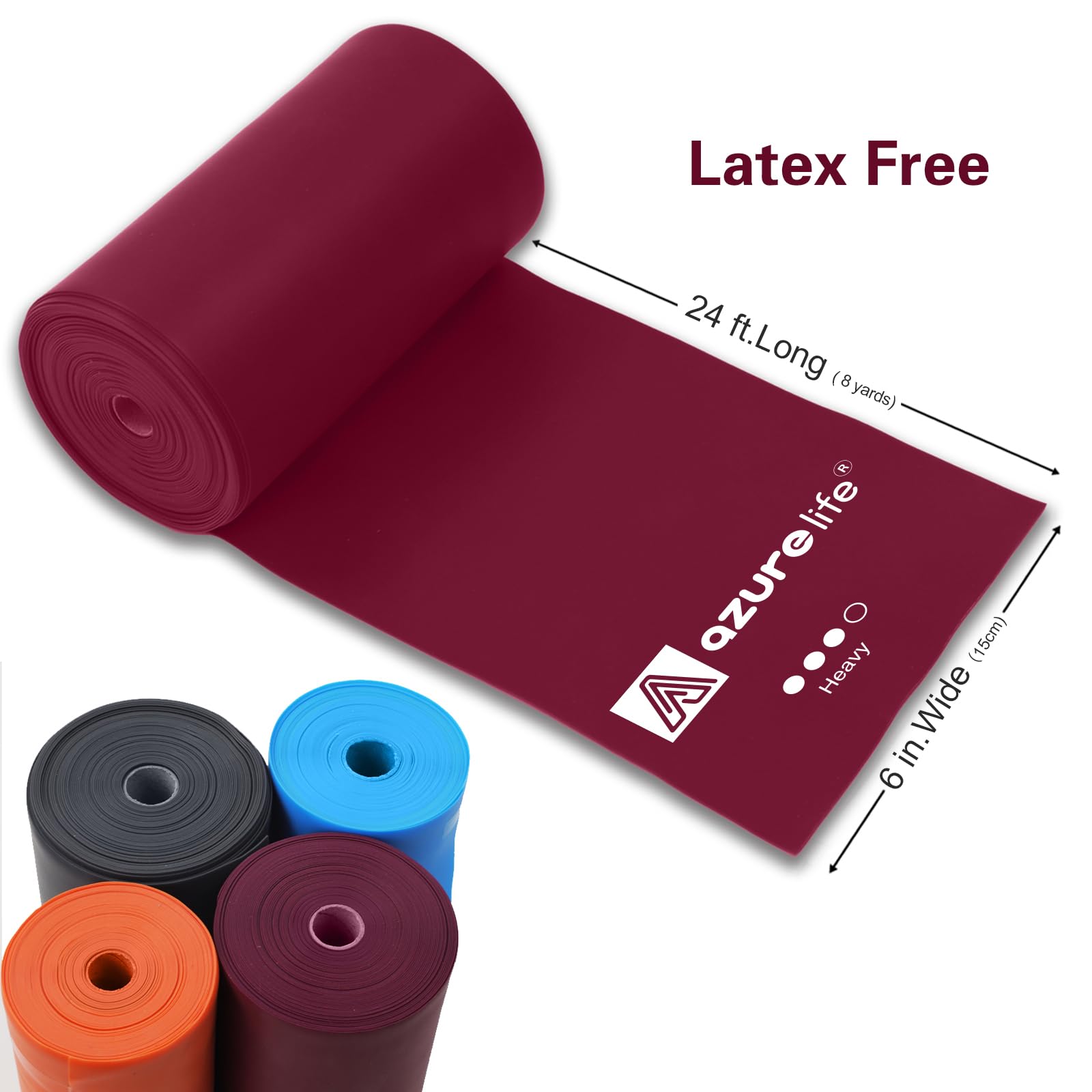 A AZURELIFE Professional Individual Exercise Resistance Bands, Single 5, 6,7 Ft or 8 Yards Elastic Bands, Non-Latex Stretch Bands for PT, Yoga, Pilates, Rehab, at-Home or The Gym Workouts