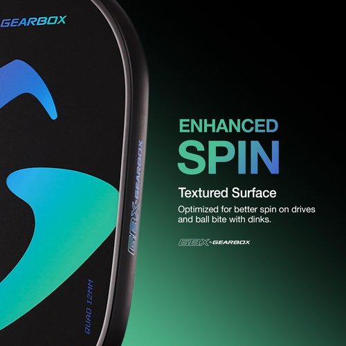 Gearbox GBX Quad 12mm Pickleball Paddle – Fiberglass Face, Textured Surface, PU Molded Handle – Lightweight, Forgiving, High Spin Control – Ideal for Beginner & Intermediate Players