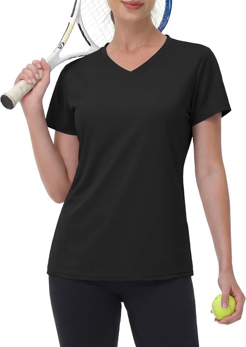 MAGCOMSEN Women's Athletic V-Neck T-Shirt - Quick Dry, UPF 50+ Moisture-Wicking Gym Top