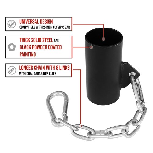 A2ZCARE Single Arm Landmine Handle and Eyelet Landmine Attachment with Chains - Fits 2-inch Olympic Bar - Suitable for Landmine Rows, Back Exercises and Strength Training (Eyelet)