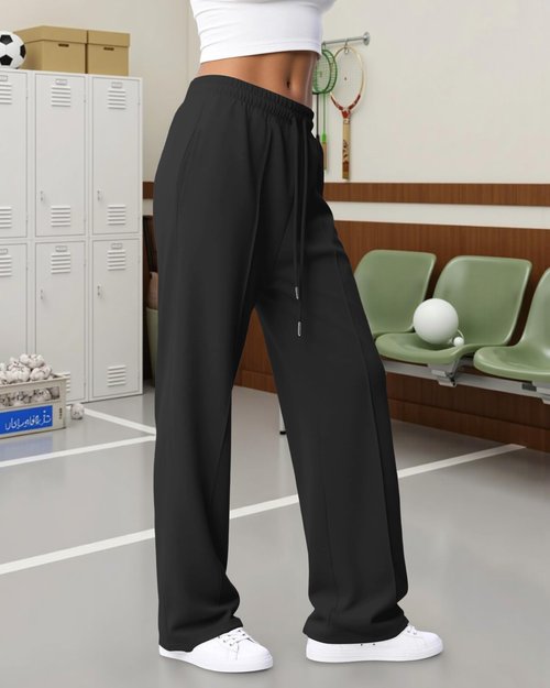 IPMQ Womens Wide Leg Sweatpants High Waisted Drawstring Sweatpant Baggy Pants with Pockets Athletic Joggers Black