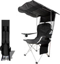 Skiennix Portable Camping Chair - Folding Lounge Chair with Canopy Shade & Cup Holder | Supports 330 LBS (Black)