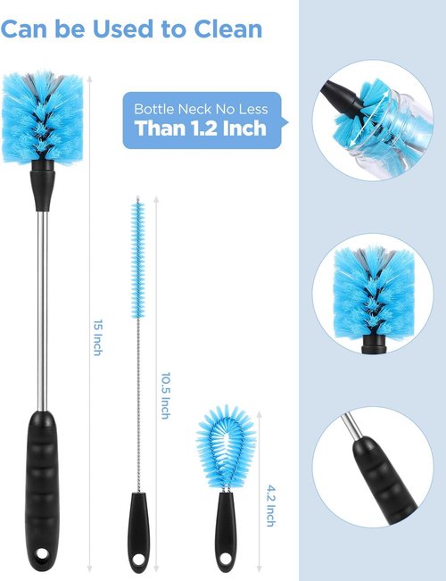 EasyAcc Water Bottle Cleaner Brush - 3 Pack Long Handle Straw & Nipple Brush for Owala, Stanley, Hydroflask