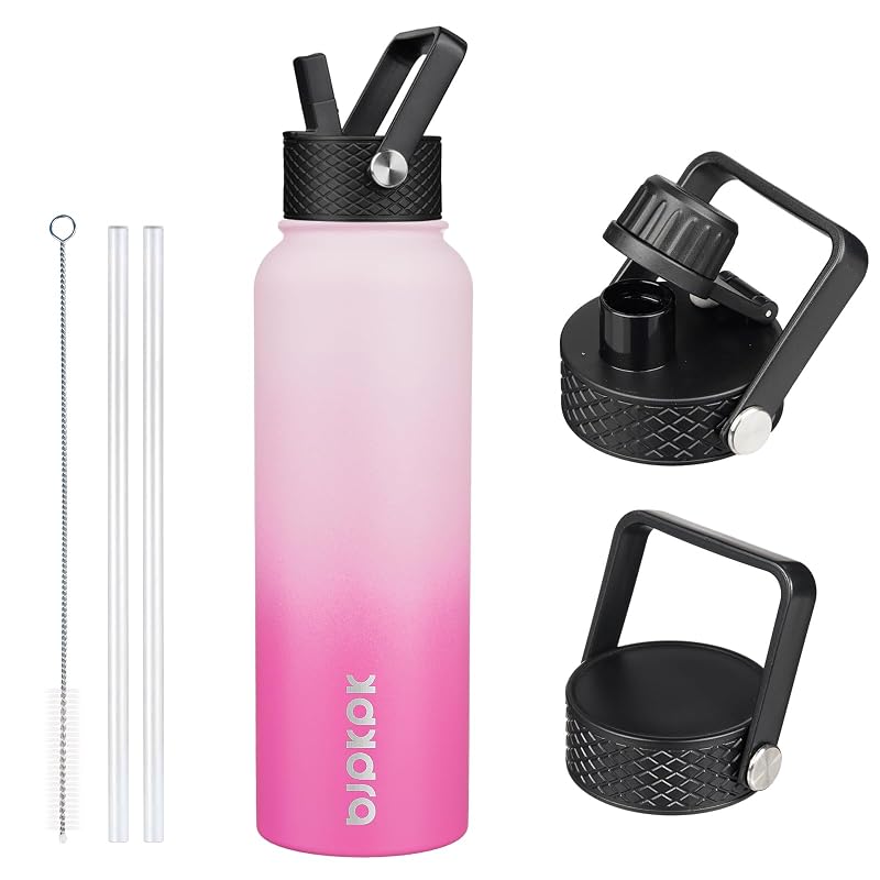 BJPKPK 40oz Insulated Water Bottle with Straw Lid – Cherry, Stainless Steel