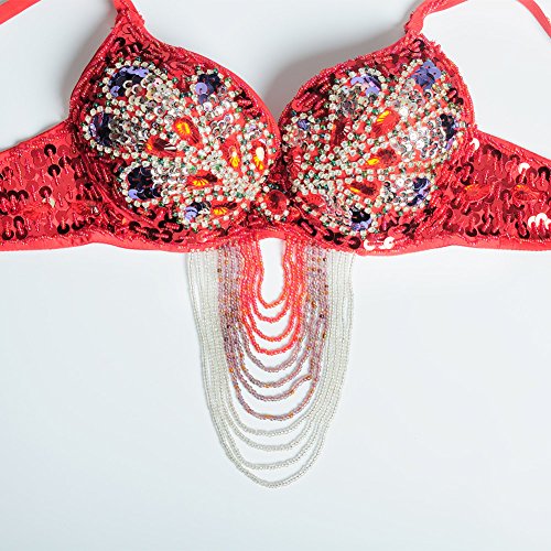 Large Red Belly Dance Costume Set for Women Tribal Outfit with Bra and Belt