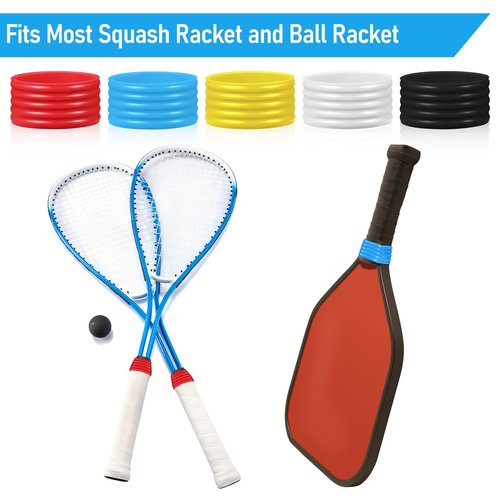 Leitee 20 Pcs Tennis Racket Silicone Ring Tennis Racket Grip Bands Rubber Ring Anti Slip Tennis Absorbent Cover Hold Overgrip in Place for Squash Racquetball Badminton Baseball Racket, 5 Colors