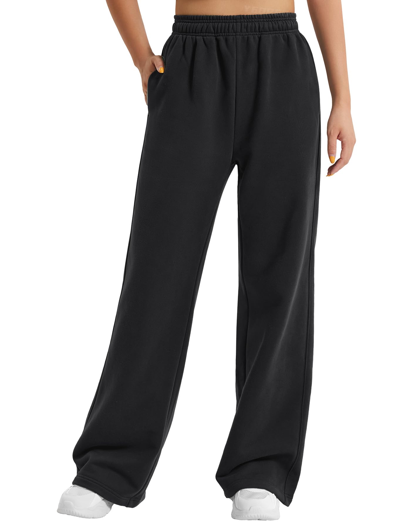 YEOREO Women's Wide Leg Sweatpants Drawstring Baggy Sweatpants Penny Fleece Lined Lounge Pants with Pockets Black M