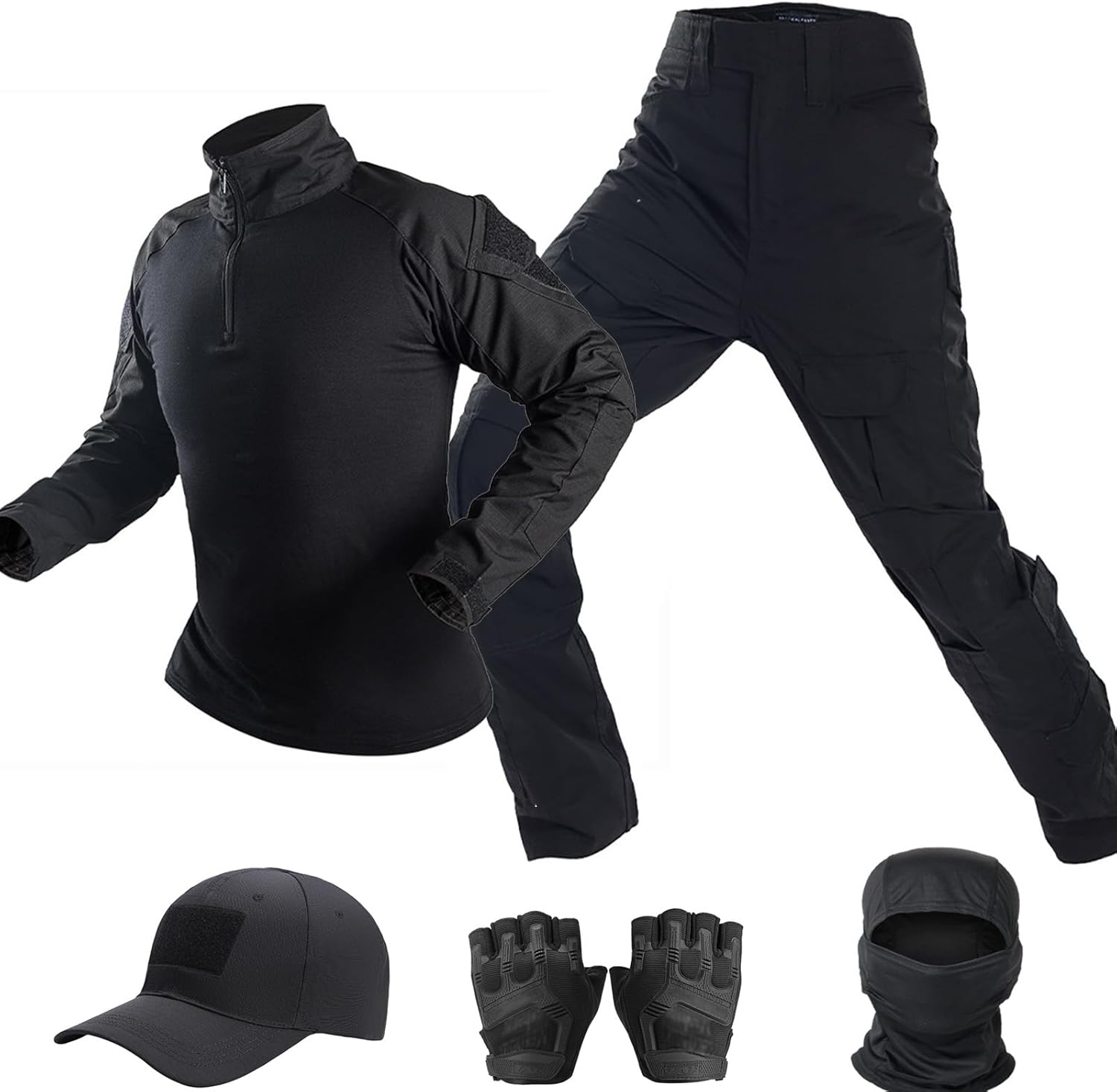 Skiennix Tactical Uniform Set - Combat Pants, Shirt, Cap, Balaclava & Gloves | Men's Camo Airsoft Gear