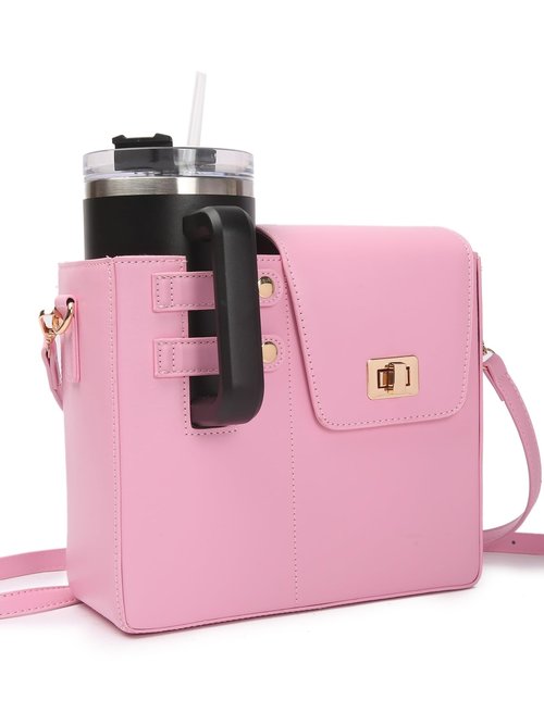Gugxiom Outdoor Portable Crossbody Water Cup Storage Bag,Crossbody Cup Holder Bag with Cup, Cup Accessories, Crossbody Cup Storage Bag for Women (Pink)