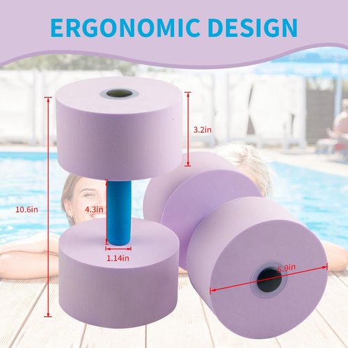 Aqua Dumbbells 2-Pack - EVA Foam Water Aerobic Dumbbells for Pool Strength Training, Non-Slip Floating Fitness Equipment for Men Women (Purple)