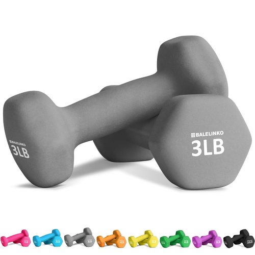 Balelinko Home Gym Equipment Workouts Strength Training Weight Loss Pilates Weights Yoga Sets Free Weights for Women, Men, Seniors and Youth, 3LB Gray, Pair