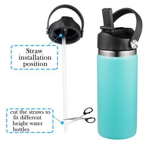 Straw Lid Compatible with 12 16 18 32 40 oz Wide Mouth Hydro Flask, Lids with Straw for Water Bottle Accessories, Replacement Straw Cap with Flex Handle for Hydroflask, Black - 2 Pack