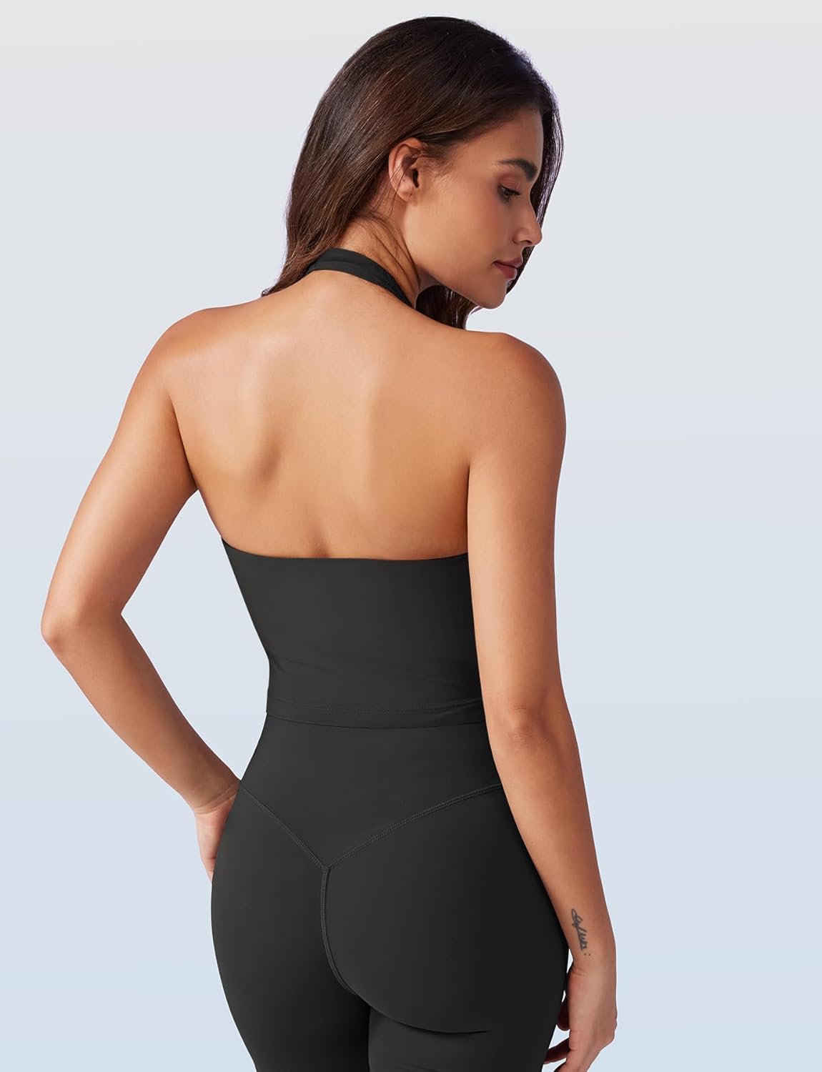 VOYJOY Women's Halter Crop Top - Padded V-Neck Backless Sleeveless Workout Tank | Yoga & Gym Wear