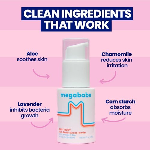 Megababe Body Powder - Sweat Absorbing Bust Dust with Applicator Pump, Talc-Free, 3 oz