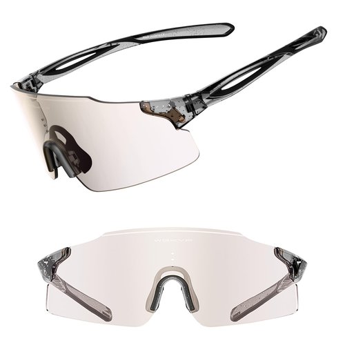 WGKVP Photochromic Sunglasses, UV400 Protection, Sports Glasses For Men and Women Cycling Jogging Travel Goggles (Crystal Grey-Gold)