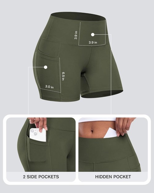 CHRLEISURE Women's Biker Yoga Shorts - High Waisted Tummy Control, 5-Inch Spandex Athletic Shorts