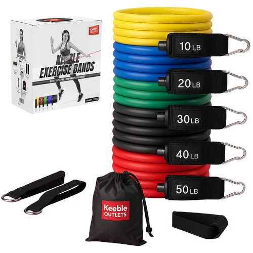 Keeble Outlets Resistance Bands Set | Exercise Bands for Working Out | Fitness Bands with Handles | Stretch Bands for Strength Training, Physical Therapy & Home Workouts