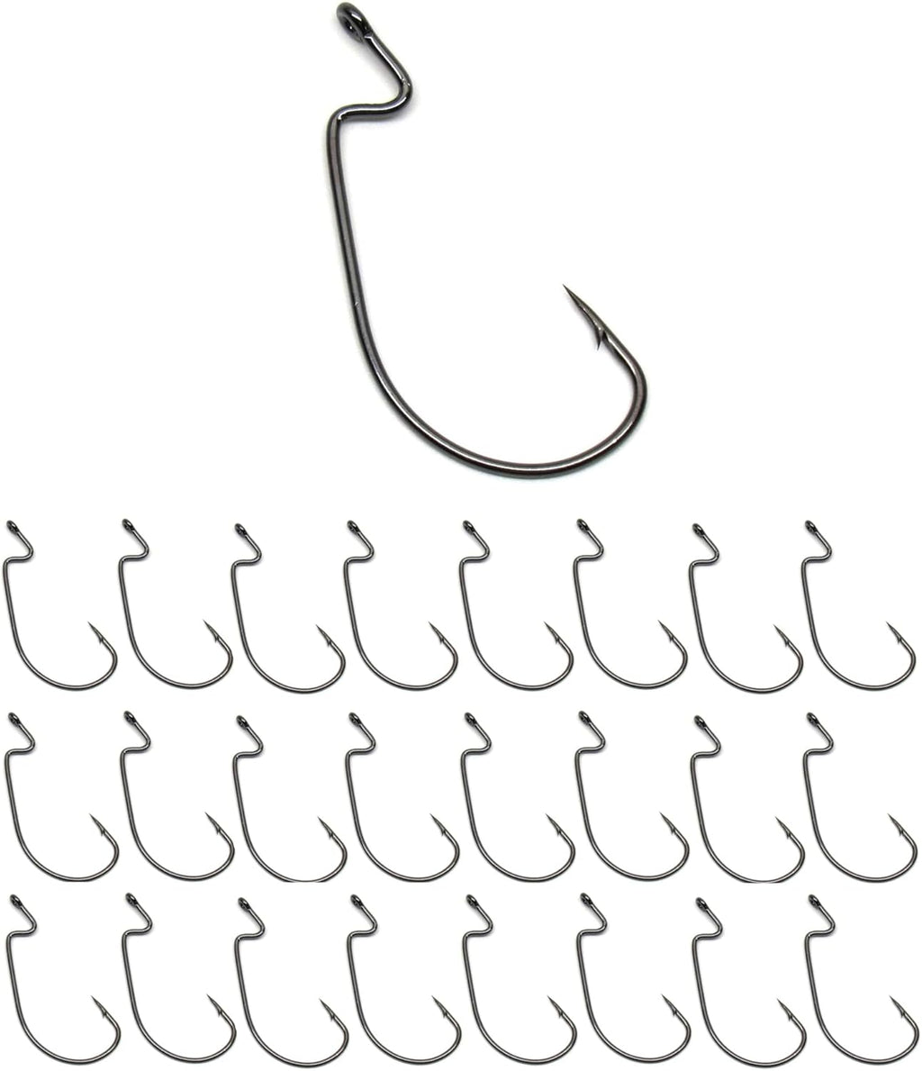Reaction Tackle Offset EWG Worm Hooks - Super Strong Wide Gap for Texas Rig Soft Plastics | 25 Pack