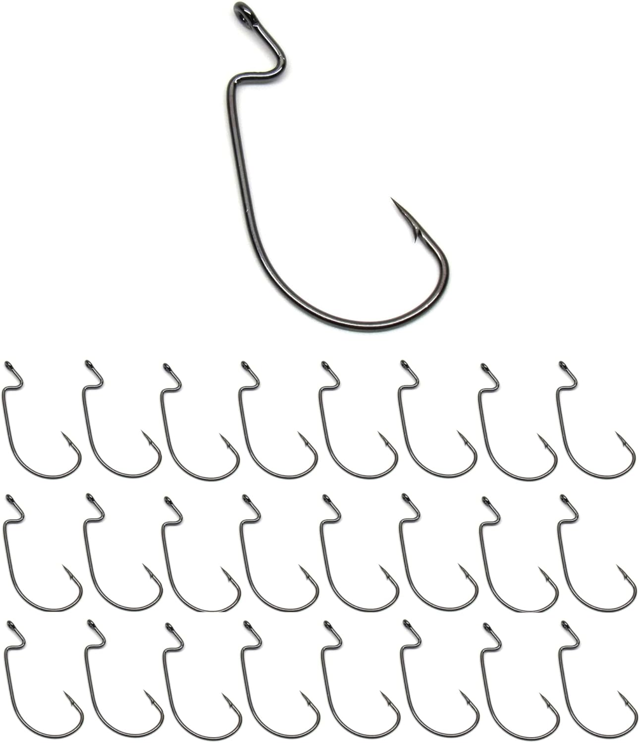 Reaction Tackle Offset EWG Worm Hooks - Super Strong Wide Gap for Texas Rig Soft Plastics | 25 Pack