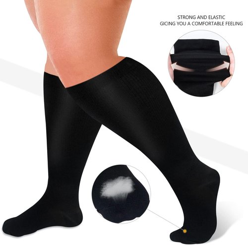 Diu Life Plus Size Compression Socks - Extra Knee High Support for Wide Calves | 3 Pairs for Men & Women