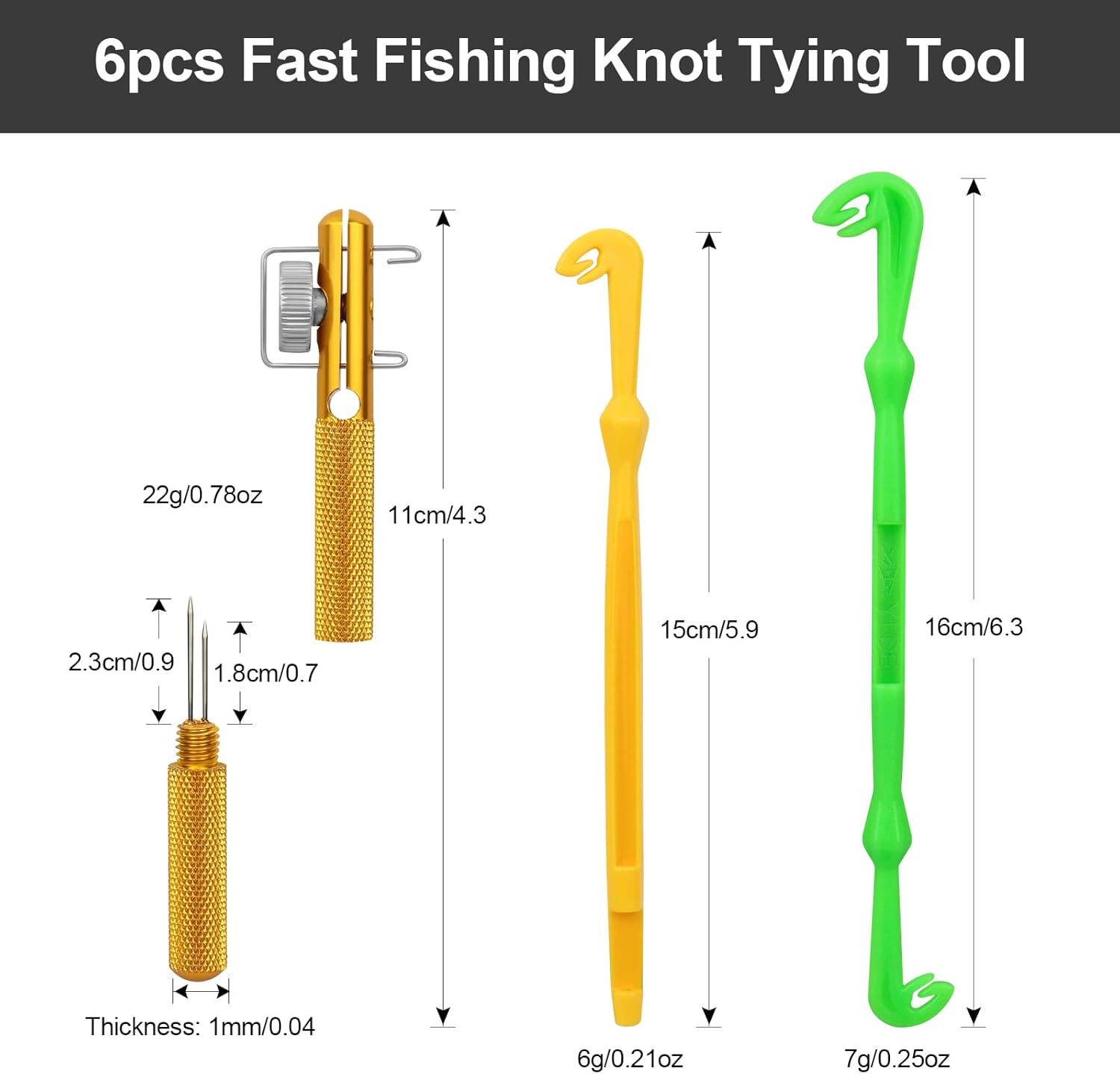 Realure Fishing Knot Tying Tool Kit - 6 Pcs Quick Knot Tying Tools with Disgorgers | Portable for Fly & Sea Fishing