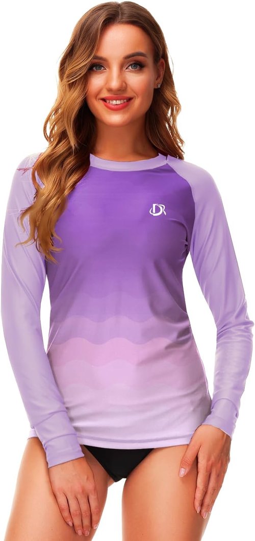 Deerose Women's Gradient Rash Guard - UPF 50+ Surfing Swim Shirt with Thumb Hole
