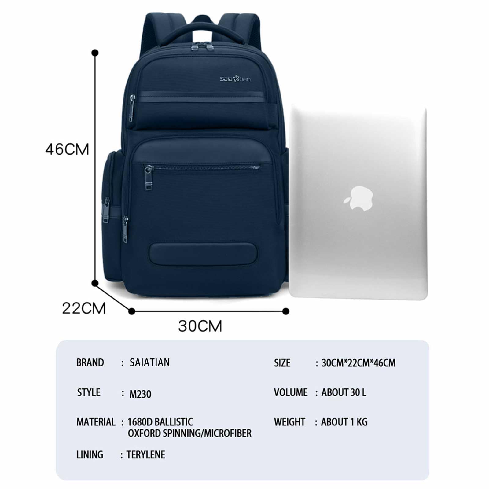 SAIA TIAN Multi-Functional Travel Laptop Backpack, Water-Resistant Large Capacity Bookbag for Work, College, and Weekend Trips
