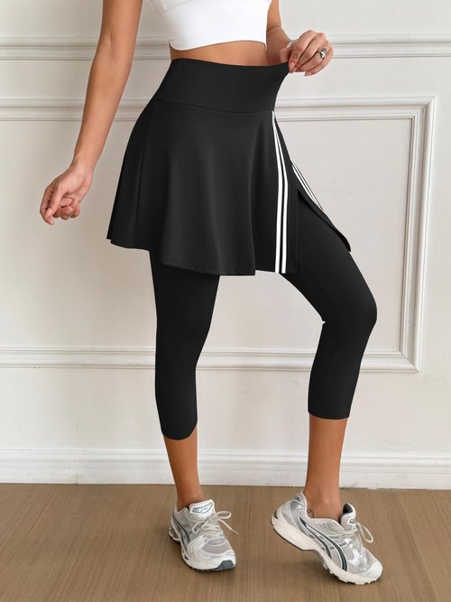Fisoew Women's Tennis Golf Skirt with Capris Leggings Pockets Wrap Contrast Colors Gym Athletic Skorts Black