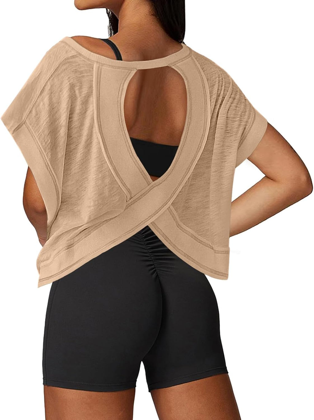 UNIANKIYA Open Back Workout Tops - Loose Fit Athletic Crop Tee for Women | Short Sleeve Yoga & Gym Shirt