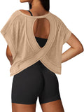UNIANKIYA Open Back Workout Tops - Loose Fit Athletic Crop Tee for Women | Short Sleeve Yoga & Gym Shirt