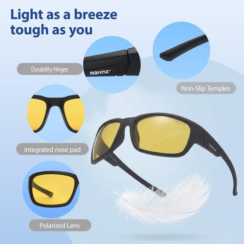 maivnz Floating Fishing Sunglasses, High-Contrast Yellow Polarized for Cloudy Days & Stream Fishing, Unsinkable UV400(Black/Yellow)