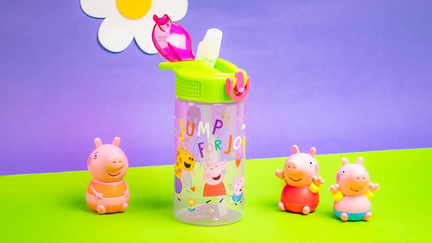 Zak Designs Peppa Pig Kids Water Bottle - 16oz Durable Plastic with Straw & Leak-Proof Design