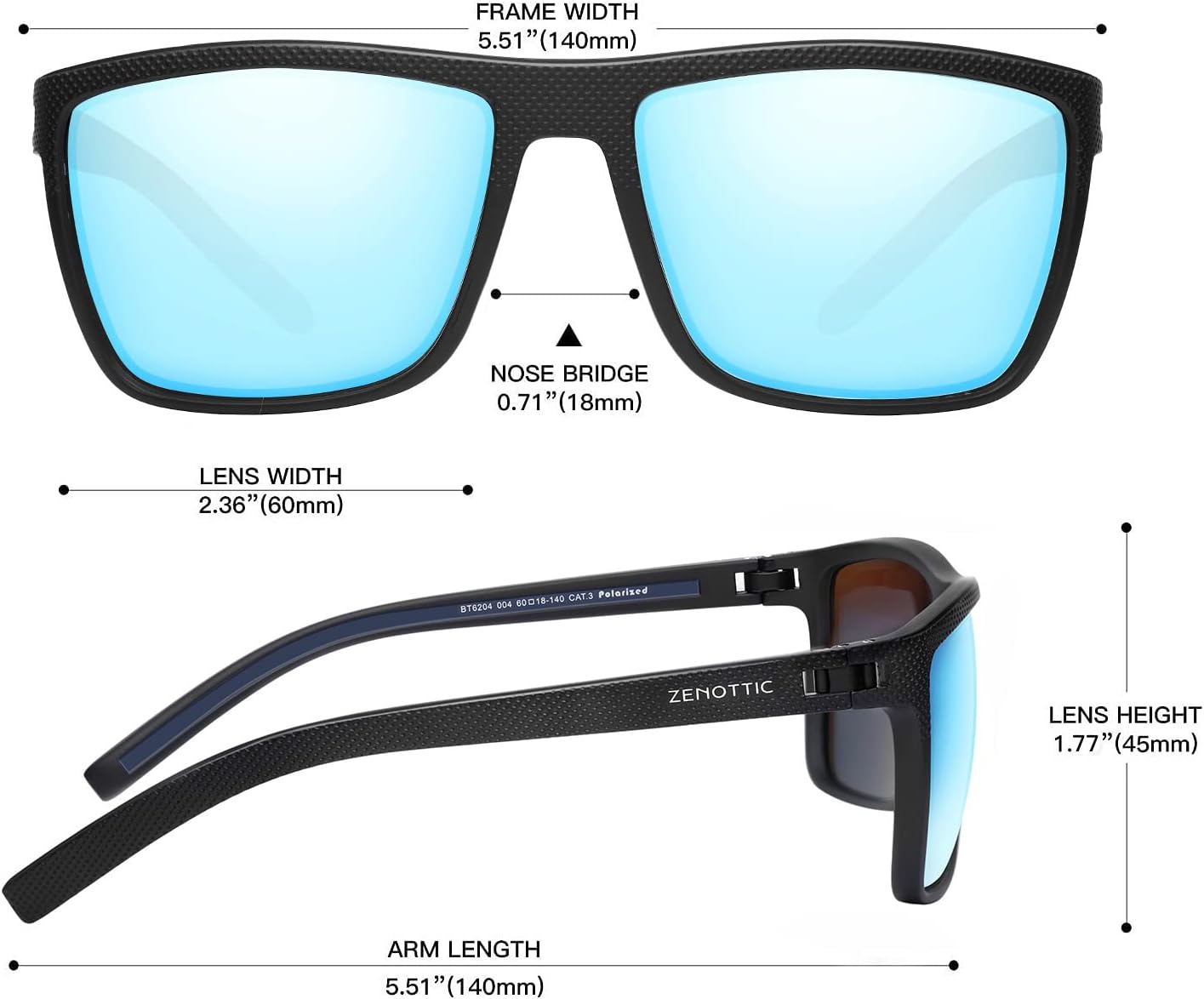 ZENOTTIC Polarized Sunglasses - Lightweight TR90 Frame with UV400 Protection | Stylish Square Design