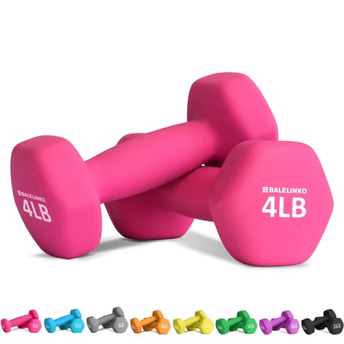 Balelinko Home Gym Equipment Workouts Strength Training Weight Loss Pilates Weights Yoga Sets Weights for Women, Men, Seniors and Youth, 4LB Pink, Pair