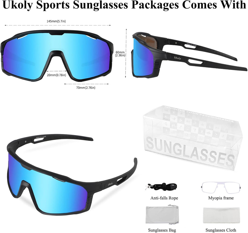 Ukoly Cycling Glasses - UV400 Sports Sunglasses for Men & Women | HD Lens for Running, Baseball, Fishing, Golf