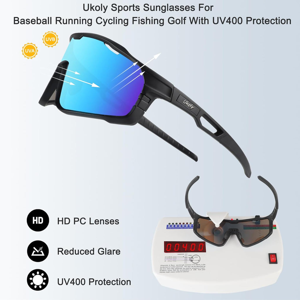 Ukoly Cycling Glasses - UV400 Sports Sunglasses for Men & Women | HD Lens for Running, Baseball, Fishing, Golf