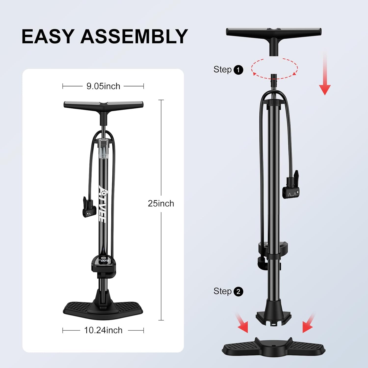 Skiennix Bike Pump - 25” Full Size Bicycle Pump with 160 PSI High Pressure | Presta & Schrader Valve