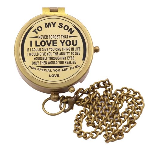 to My Son Compass, Engraved Gift from Dad or Mom, Father-Son & Mother-Son Bonding Keepsake, Gift Compass, Brass Compass with Leather Case–Inspirational Quote for Birthday, Graduation, or Christmas