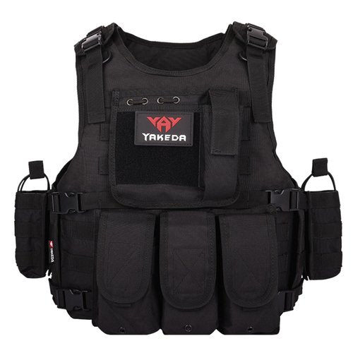 YAKEDA Adjustable Tactical Airsoft Training Vest | Camping, Fishing, Hunting, Gift for Halloween and New Year (US, Alpha, One Size, Regular, Regular, BK)