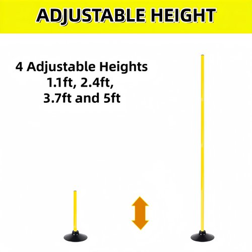 4 Pack Soccer Agility Training Poles, 5 FT Adjustable Speed and Agility Training Equipment for Football/Basketball/ Dog Practice, Bending Poles for Horses with Rubber Bases and Carry Bag (Yellow)