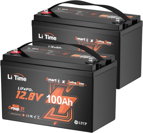 Litime 12V Bluetooth LiFePO4 Trolling Motor Battery - 100Ah, 15000 Deep Cycles, Low-Temp Protection (2-Pack)