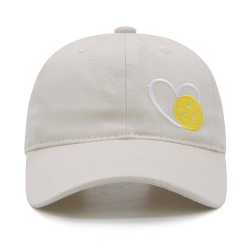 MINYJHZ Pickleball Hat, Pickleball Gifts for Women Men, Adjustable Embroidered Heart Baseball Cap Beige
