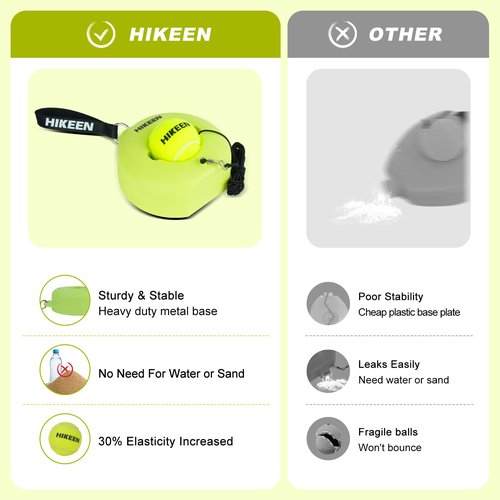 Hikeen Premium Tennis Trainer Rebound with Metal Base,Portable Solo Tennis Trainer Set with 3 Highly Elastic String Balls,Tennis Practice Equipment for Adult Kids an Beginners -Green