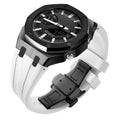 Ga2100 Watch Strap Case Mod Kit Parts,Black Smooth Metal Case Modify Custom Replace Silicone Watch Band Strap Compatible With Casio G shock Ga-2100/Ga-2110/GA-B2100 (White Silicone Band)