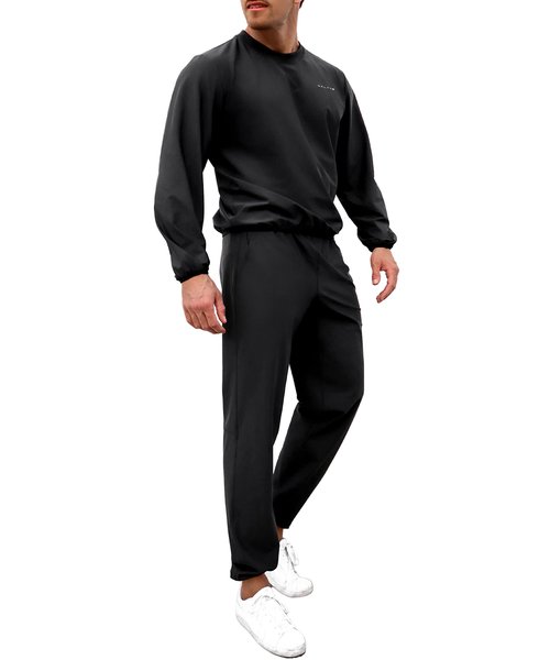 GALCHE Men's Sauna Suit 2-Piece Performance Sweatshirt and Pants Set for Weight Loss Workout Boxing (Black, Medium)