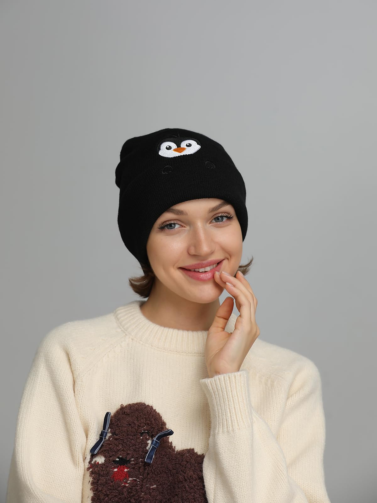 Penguin Gifts Beanie Hat for Women Men Penguin Lovers Funny Embroidered Cute Animal Knit Birthday Christmas Stocking Stuffers Decorations Gifts Stuff Decor Accessories Black