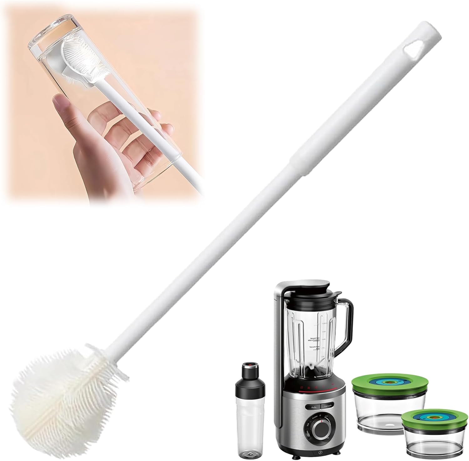 Skiennix Silicone Bottle Brush - 360° Flexible Soft Bristles for Easy Cleaning | Long Handle for Narrow Neck Containers
