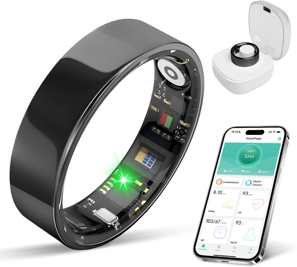 Skiennix Smart Ring Health Tracker - IP68 Waterproof, Sleep & Exercise Monitoring, Unisex (Black, Size 10)